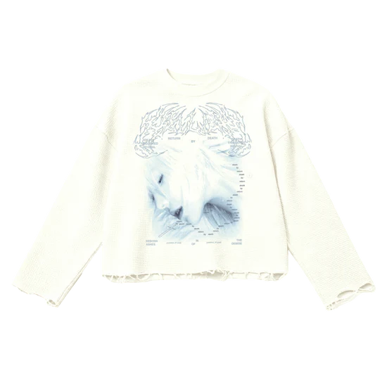 Return By Death Thermal Streetwear Unisex Waffle Cropped Long Sleeve Shirt 290 GSM Cotton Oversized Fit
