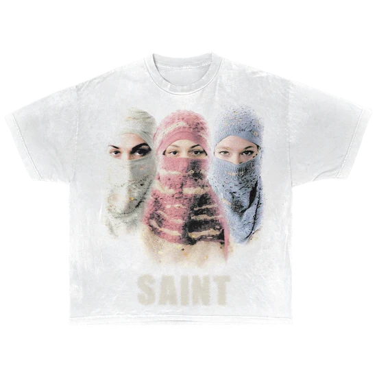 Saint Streetwear Tee White Cotton DTG Print Distressed Graphic True To Size