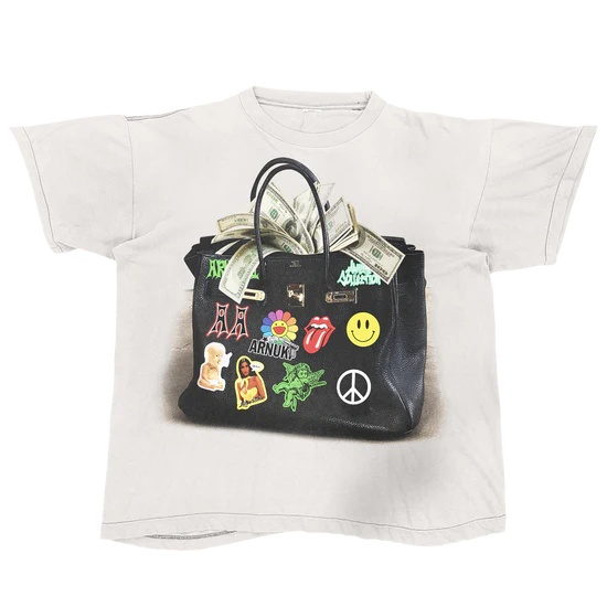 White Designer Bag Streetwear Tee Loose Fit T Shirt 190 GSM Cotton Heavyweight Premium